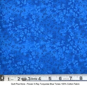 Flower X-Ray Turquoise Blue Tones 100% Cotton Fabric sold by 1/4 yard off bolt - Picture 1 of 1