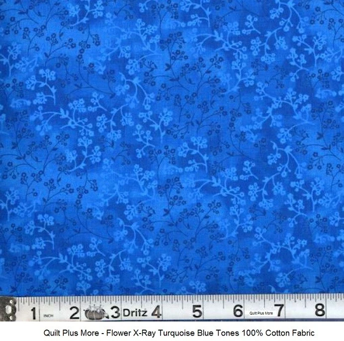 Flower X-Ray Turquoise Blue Tones 100% Cotton Fabric sold by 1/4 yard off bolt - Image 1 of 1