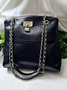 DKNY Black Croc Embossed Leather Shoulder Bag Crossbody Gold Chain Strap Handbag - Picture 1 of 9