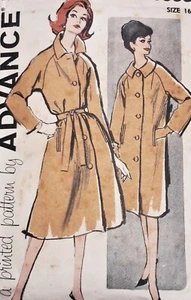 Advance 9558 Pattern Coat w/ Lining Straight or Waist Bow Size 16 Complete 1960 - Picture 1 of 4