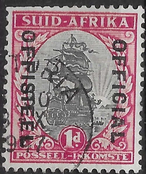 Sudáfrica 1937 Oficial 1d Gris y Carmín SG#O42 Usado VF VELERO Foto 1 de 1