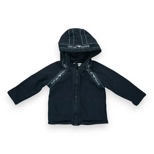 Emporio Armani Baby Toddler 18M Black Hooded Sweater with Logo Stripes AUTHENTIC - Picture 1 of 6