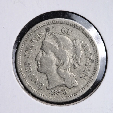 1870 Three Cent Nickel Piece CHOICE VF E138 JCK Cover