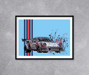 Porsche 911 Martini RSR Turbo Print - Wall Art poster decor gift 930 Motorsport