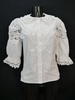 Gr.40 Trachtenbluse weiß Bluse Aidurna Baumwolle mit Spitze Stickerei TB8558 - Bild 1 von 4