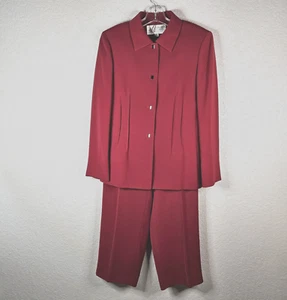 Tahari Jacket and Pant Suit Size 10 Petite Red Wine Fully Lined Fitted Waist - Picture 1 of 21