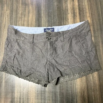 Pantalones Cortos American Eagle Outfitters Gris Ojales Dobladillo Talla 4 Foto 1 de 4