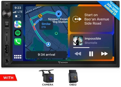 OBD+CAM+Double 2Din Android 14 7" IPS Car Stereo GPS Radio DSP CarPlay Head Unit - Image 1 of 4