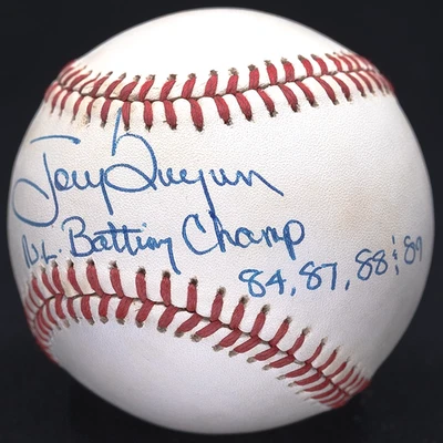 Tony Gwynn NL Campeón de Bateo 84 87 88 89 Firmado ONL Béisbol De Colección Automático Certificado de Autenticidad JSA Foto 1 de 4