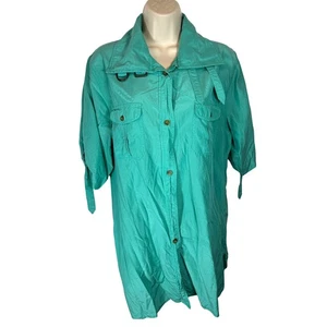 Soft Surroundings Large silk button up Turquoise blue blouse tunic buckle luxury - Picture 1 of 5