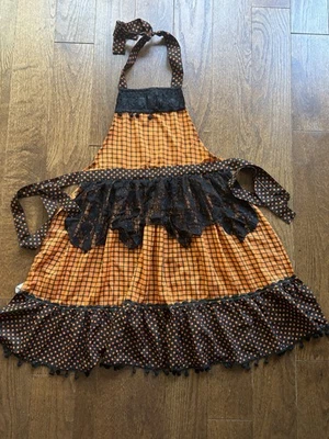 Pier1 imports Halloween Apron Orange Black White Polka Dot Spider Lace One Size - Image 1 of 4