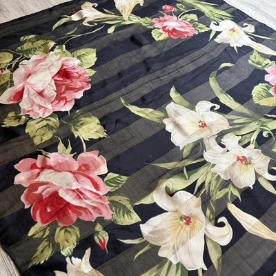 Bufanda Echo 100% Seda Negra Roja Rosa Amarilla Floral Hecha en Japón De Colección Cottagecore Foto 1 de 4