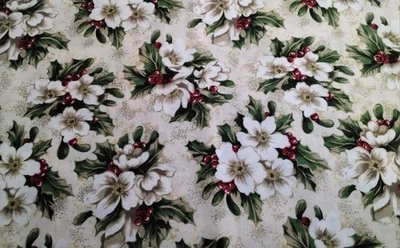 Vintage "Tis the Season" Floral & Red Berries Cotton Fabric By JoAnns.   (82) - Image 1 of 4
