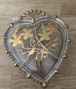 Vintage Heart-Shaped Glass 3 Divider Dish 24K Gold Accents - Picture 1 of 3