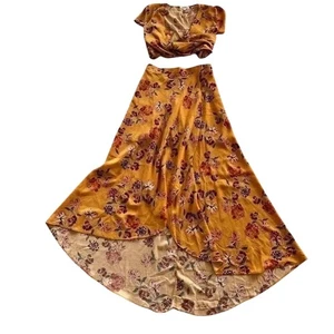 Gonna midi donna M cotone Candy LA senape floreale stile boho autunno - Foto 1 di 3
