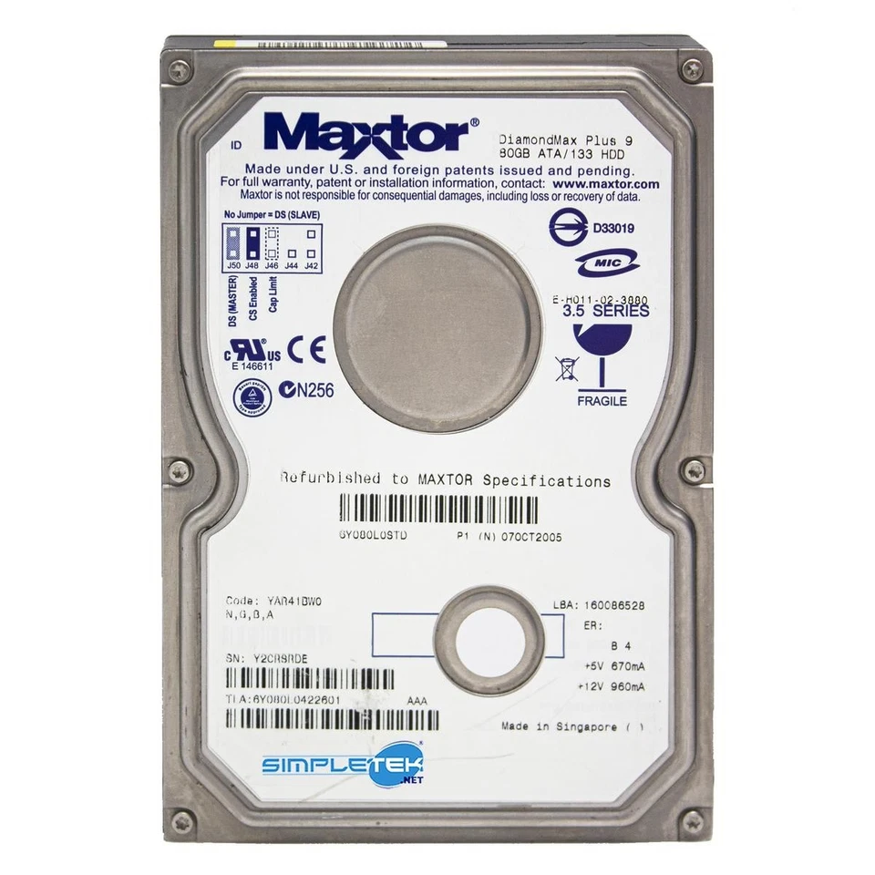 Maxtor Diamondmax Plus 9 6y080l0422601 80gb Ide Pata 3,5 " Eide wi-Fi - Image 1 of 4