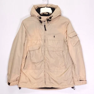 Polo Ralph Lauren Tan Hooded Utility Jacket Fleece Lined Beige Mens S Distressed - Afbeelding 1 van 14