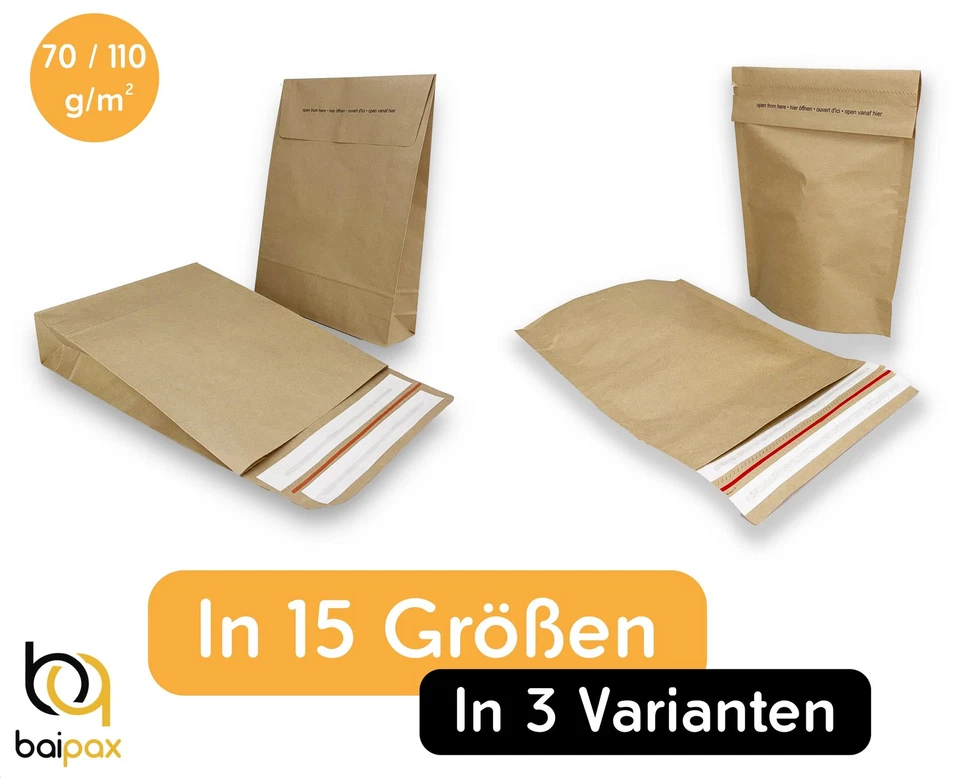Versandtaschen Versandbeutel Versandtüten aus Kraftpapier – 15 Größen / 3 Arten