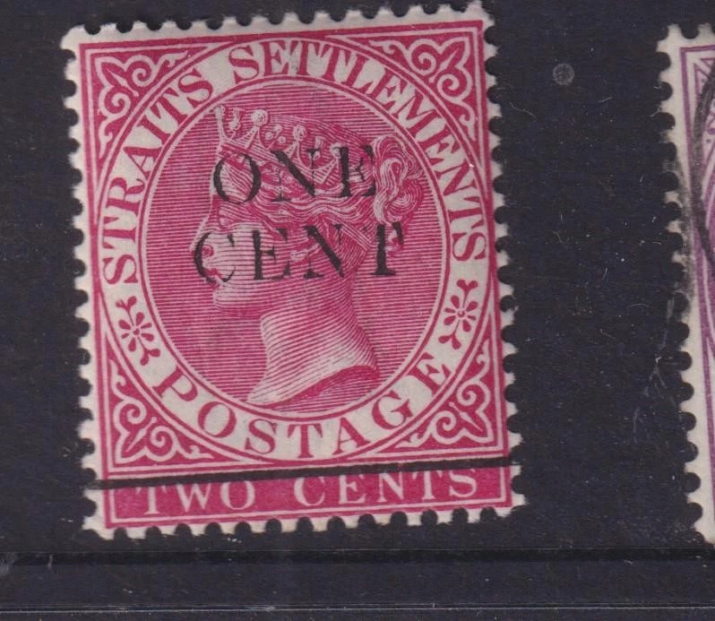 STRAITS SETTLEMENTS, 1892 ONE CENT on 2c. Bright Rose, lhm. — 第 1/1 张图片
