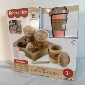 Fisher Price Wooden Coffee To Go Playset 15 Pieces Pretend Play- New & Sealed - Picture 1 of 1