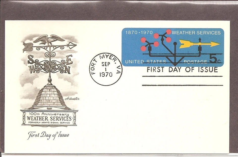 US SC # UX57 Weather Vane .Postal Card FDC. Artmaster Cachet. - Image 1 of 1