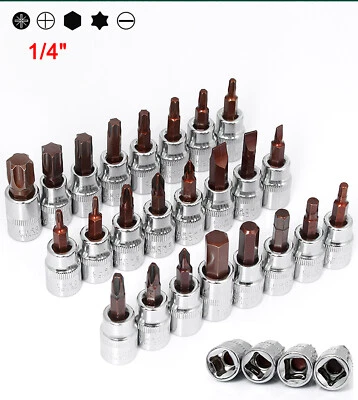 TORX,PH,PZ,Hex，Flat Head 1/4" Drive Ratchet Wrench Screwdriver Socket Bit Set - Image 1 of 4