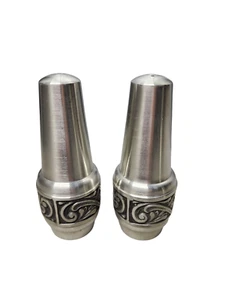 Norwegian Pewter Salt And Pepper Shakers Viking MCM Norway Selandia Rosemaling - Picture 1 of 4