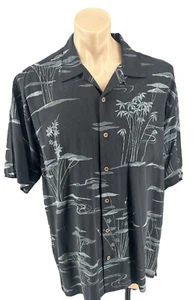 Tommy Bahama Herren 100 % Seide Kurzarm Freizeit Knopfleiste schwarz bedruckt Hemd L - Bild 1 von 14