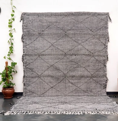 Alfombra bereber de algodón para sala de estar Kilim gris hecha a mano marroquí 7x10 Foto 1 de 4