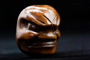 Edo Meiji Period Wooden NETSUKE Noh Mask Beshimi Japanese Antique - Picture 1 of 17