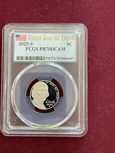2025 S Jefferson Nickel 5C PCGS PR70DCAM First Day Of Issue - Picture 1 of 2
