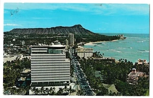 TOP OF WAIKIKI Business Plaza & DIAMOND HEAD Hawaii HI Aerial View Postcard - Picture 1 of 2