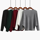 Women's Autumn Winter Solid Color Loose Collar Long Sleeved Bat Knitwear Sweater