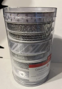 8 x 5 ft Ribbons. Total 40 Ft. Silver Glitter Christmas Anniversary Wedding - Picture 1 of 5