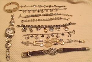 BRIGHTON Lot of 9 Silver-Toned Bracelets + 1 Liverpool Watch - BEAUTIFUL!