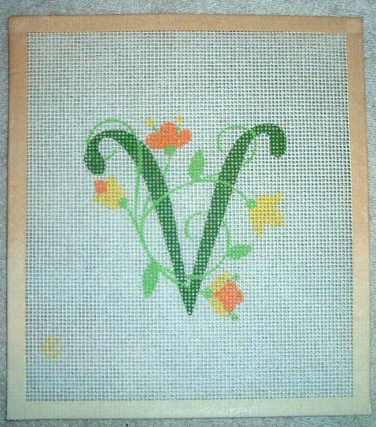 Monogram Letter "V" Vintage Needlepoint Canvas - Image 1 of 1