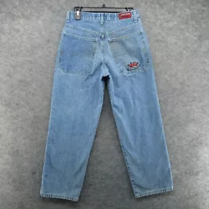VTG JNCO Jeans (Fits 28x29) Blue Embroidered Crown Baggy Skater Y2K Grunge Denim - Picture 1 of 24