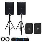 2 Mackie Srm210 V-Class 10? 2000W Powered Bluetooth Pa Dj Speakers+Stands+Covers