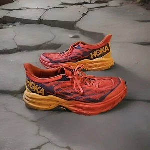 Men's HOKA Speedgoat 5 Fiesta/Radiant Yellow Trail Running Shoes US 12.5D - Picture 1 of 7