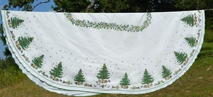 Holiday Tablecloth Christmas Trees Oblong Fallani & Cohn 65x84" cotton - Picture 1 of 2