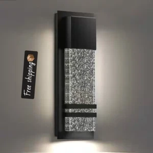 Rayman 14in9Watt Outdoor Bubble Crystal Glass LED Modern Wall Sconce1-Pack Black - Picture 1 of 4