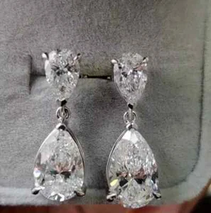 7.00Ct EF/VVS Lab Grown Pear Diamond Drop Dangle Wedding Earrings 14K White Gold - Picture 1 of 13