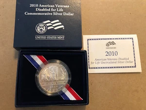 2010 W American Disabled Veterans BU Commem 90% Silver Dollar OGP US Coin - Picture 1 of 2