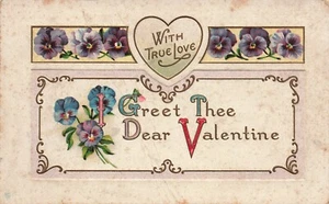 With True Love I Greet Thee Dear Valentine VTG Valentine Embossed Postcard 986 - Bild 1 von 2