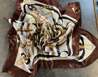 Beige Brown Straps Lockets 50cm Small Neck Bandana Scarf Satin/silk Feel Fashion