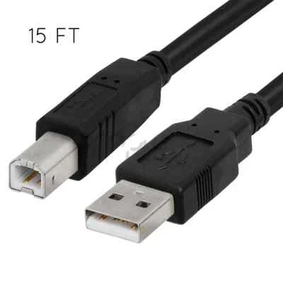 15ft USB 2.0 A Male to USB B Male Printer Scanner Cable Cord 5 Pack New - Image 1 of 2