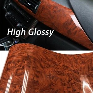Glossy Walnut Wood-Grain Vinyl Wrap Car Sticker Wrap Adhesive Film Accessories - Picture 1 of 14