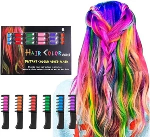Hair Chalk Comb 6 Colors Temporary Hair Dye Marker Gifts For Girls Kids Adults F - Picture 1 of 3
