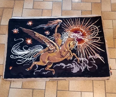 Vintage Margot 430 Tapisserie Pégase Cheval Ailé Soleil France Fini 91x61 cm - Photo 1/4