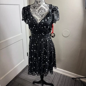 Hell Bunny black star print flutter sleeve v-neck rockabilly punk dress - Picture 1 of 10